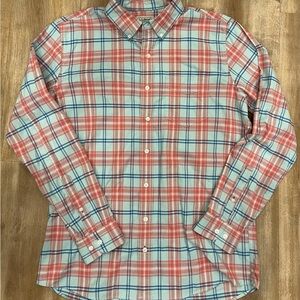 L.L. Bean Slightly Fitted Red and Blue Plaid Men's Shirt. Size Medium Tall
